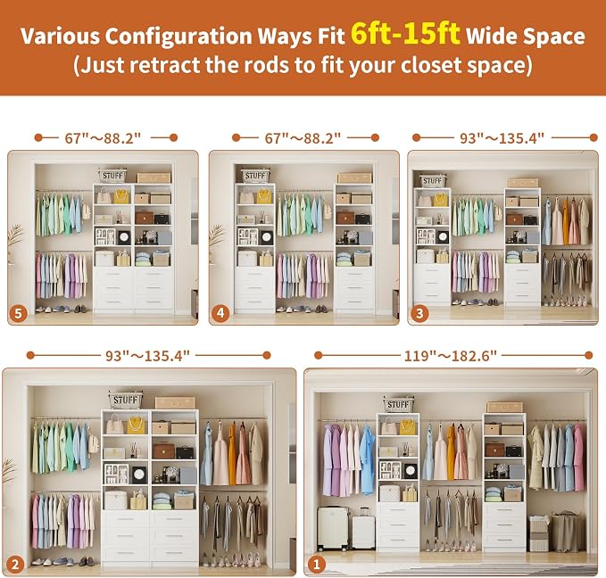Closet System with 6 Drawers, 5-14FT Custom Closet Organizer System with 8 - Image 2