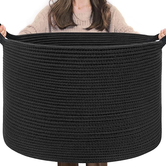 INDRESSME XXXLarge Blanket Basket 21.7" x 21.7" x 13.8" Woven Storage Baskets by INDRESSME