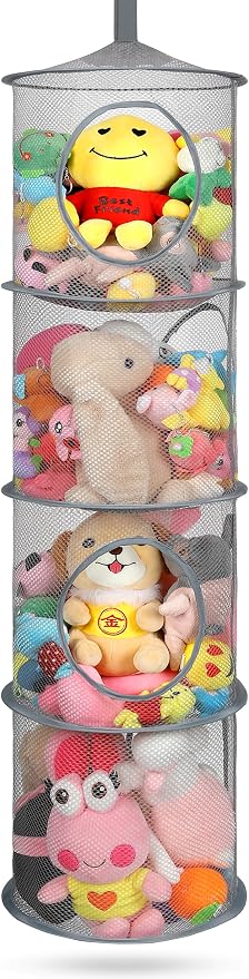 Hanging Stuffed Animal Storage Hammock Net 4 Tiers, Holds Plushies, Foldable by coastalrose