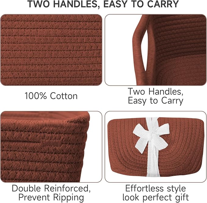 3-Pack Shelf Baskets for Organizing, Closet Organizer Bins, Small Woven Baskets - Image 9