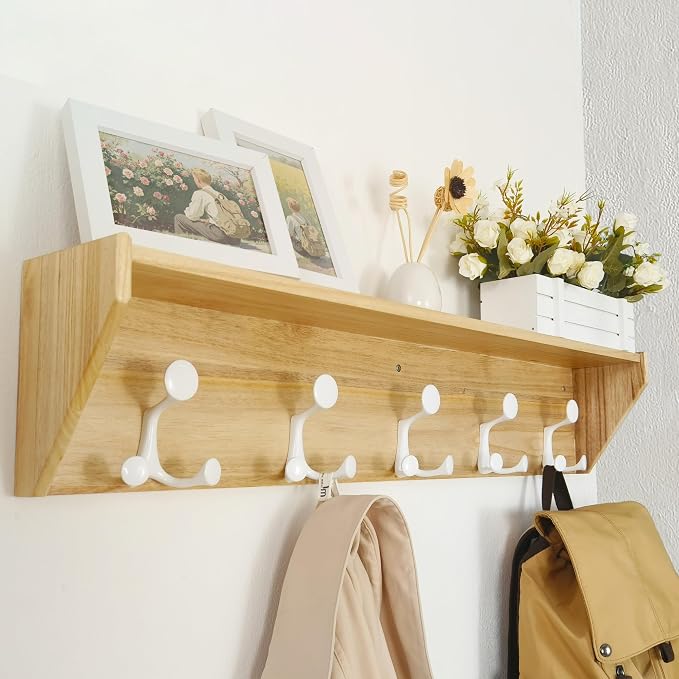 SKOLOO Wall Shelf with Hooks, 35-Inch Coat Rack Wall Mount with Shelf Organizer by SKOLOO