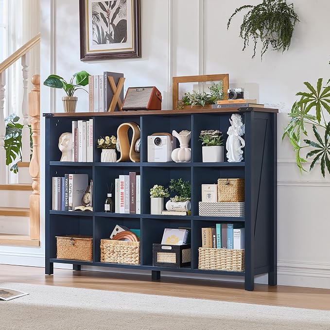 Joaxswe 12 Cube Storage Organizer, Farmhouse 62 Inch Wide Navy Blue Display - Image 7