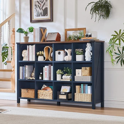 Joaxswe 12 Cube Storage Organizer, Farmhouse 62 Inch Wide Navy Blue Display - Image 7