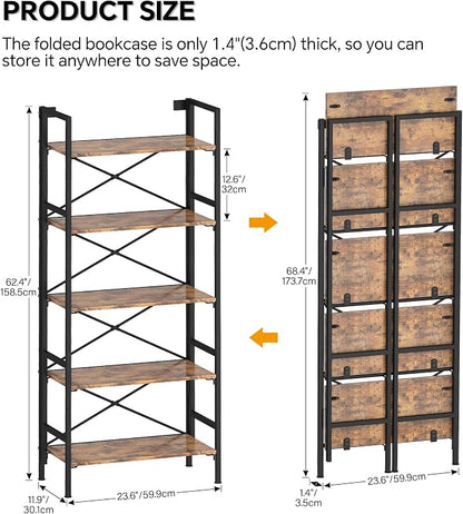Folding Bookshelf, 5 Tier Bookcase Foldable Shelf - Image 3