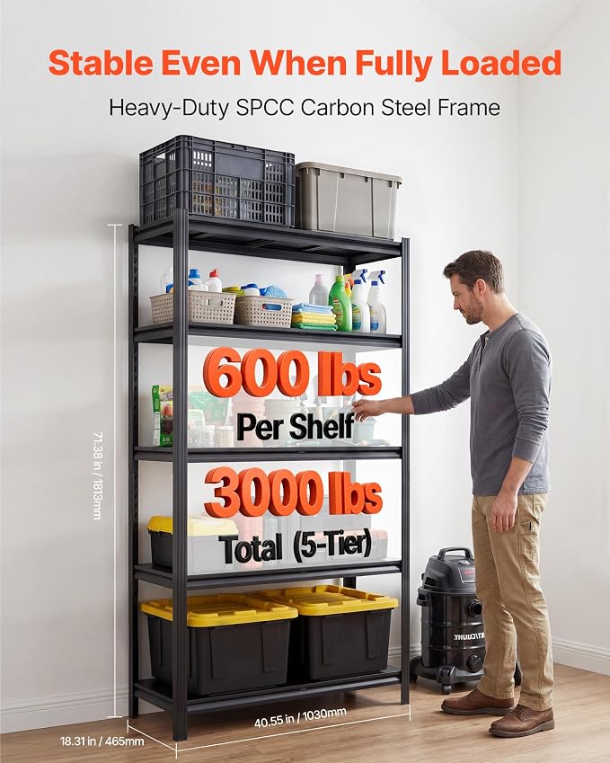 VEVOR Storage Shelves, 5-Tier Adjustable, 3000 lbs Capacity, Heavy Duty Garage - Image 2