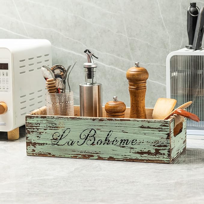 TIMRIS Farmhouse Distressed Wooden Storage Box, Rustic Bathroom Decor Box - Image 8