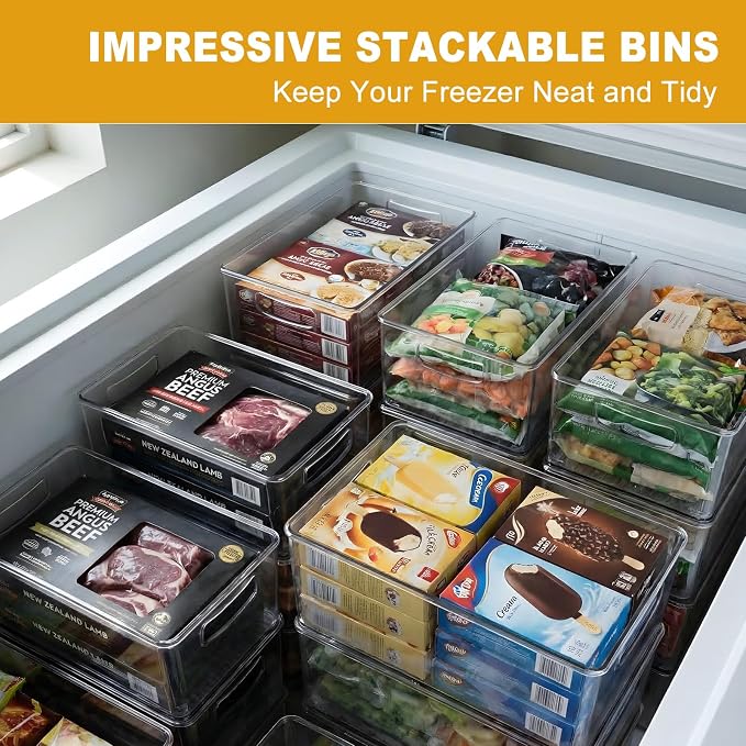 Hudgan 8 Pack Freezer Organizer Bins, Pantry | Straight Side, 3 Sizes, 2 XL - Image 2