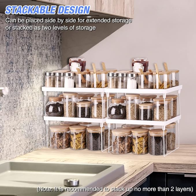 NiHome 4-Pack Stackable Plastic Kitchen Storage Shelf Foldable Rack, Expandable - Image 8