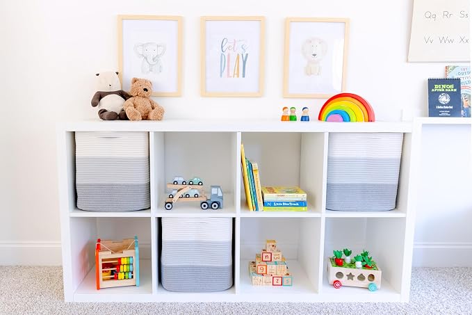 NaturalCozy 13x15x13 Kallax Storage Cubes Bins, 3 Pack | Cotton Rope Cube - Image 3