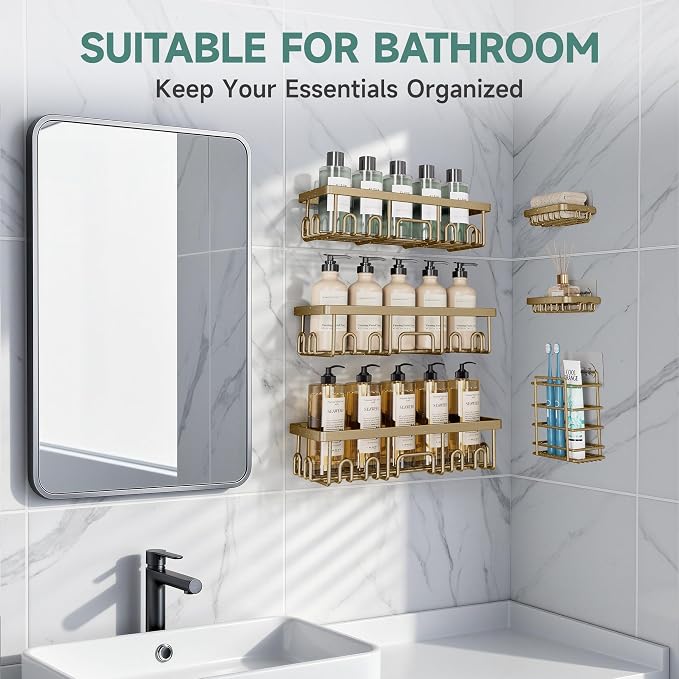 Veken Shower Caddy 6-Pack, No Drilling & Rustproof, Waterproof Adhesive Shelves - Image 5