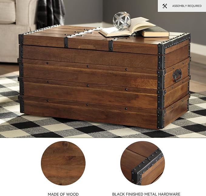 Signature Design by Ashley Kettleby Vintage Wood Storage Trunk or Coffee Table - Image 4