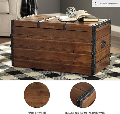 Signature Design by Ashley Kettleby Vintage Wood Storage Trunk or Coffee Table - Image 4