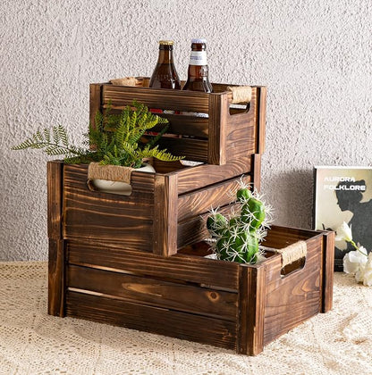 TIMRIS Set of 3 Rustic Wood Nesting Crates, Farmhouse Wooden Storage Container - Image 8