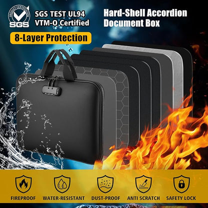 Fireproof Document Box with Combination Lock, Hard-Shell Fireproof File - Image 2