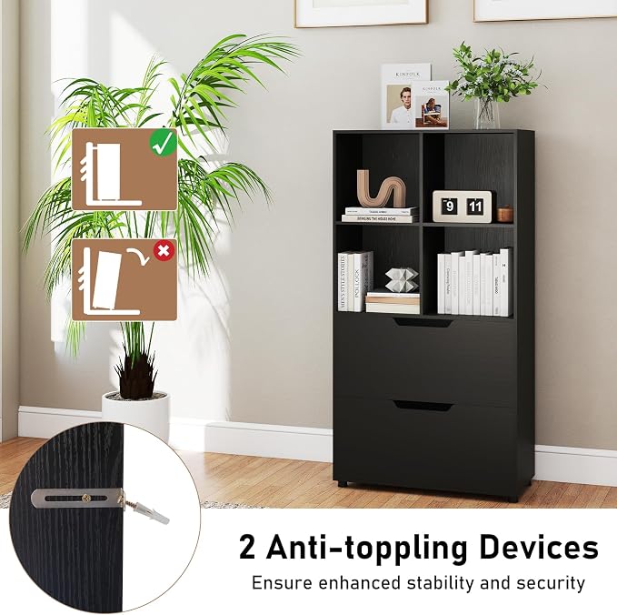 Giantex Bookshelf with 4 Cubes & 2 Drawers, 51” Tall Floor Bookcase with - Image 6