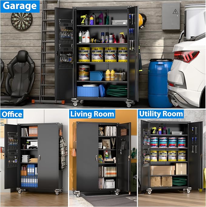 Upgraded Wide & Deep Extra Large Metal Storage Cabinet on Wheels, Lockable - Image 3