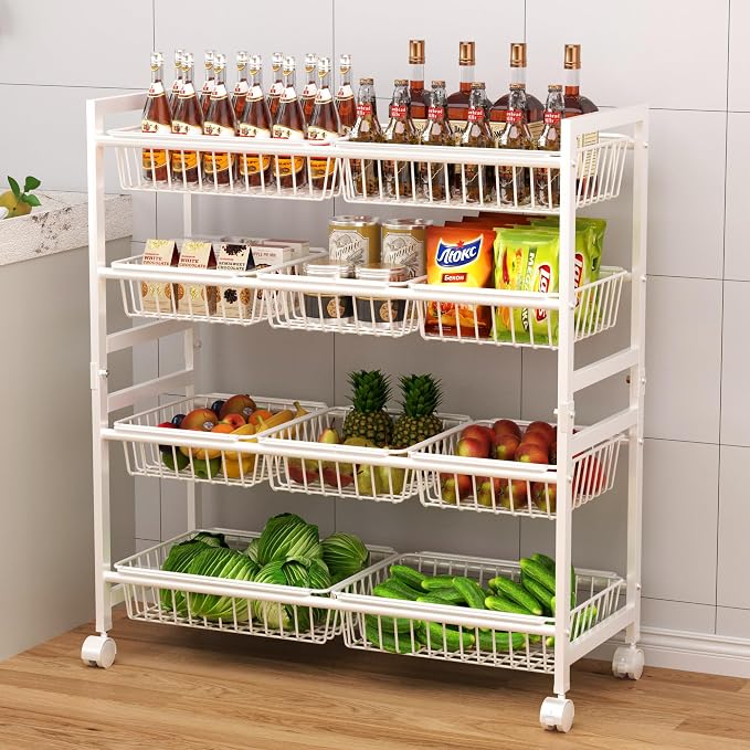 Cinati 4-Tier Snack Cart with Wheels, Rolling Pantry Storage Cart with 10 Wire by Cinati