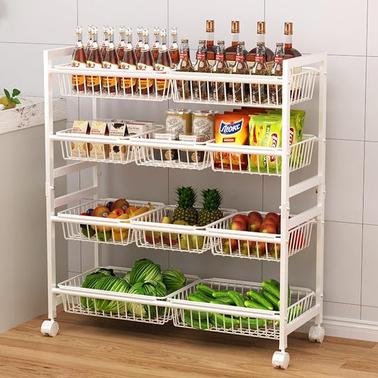 Cinati 4-Tier Snack Cart with Wheels, Rolling Pantry Storage Cart with 10 Wire by Cinati