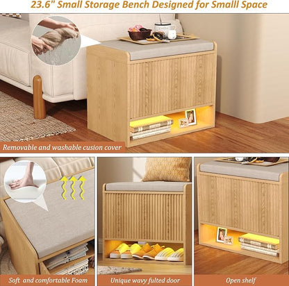 HOMEFORT 23.6" Fluted Shoe Storage Bench, Small Entryway Bench - Image 5