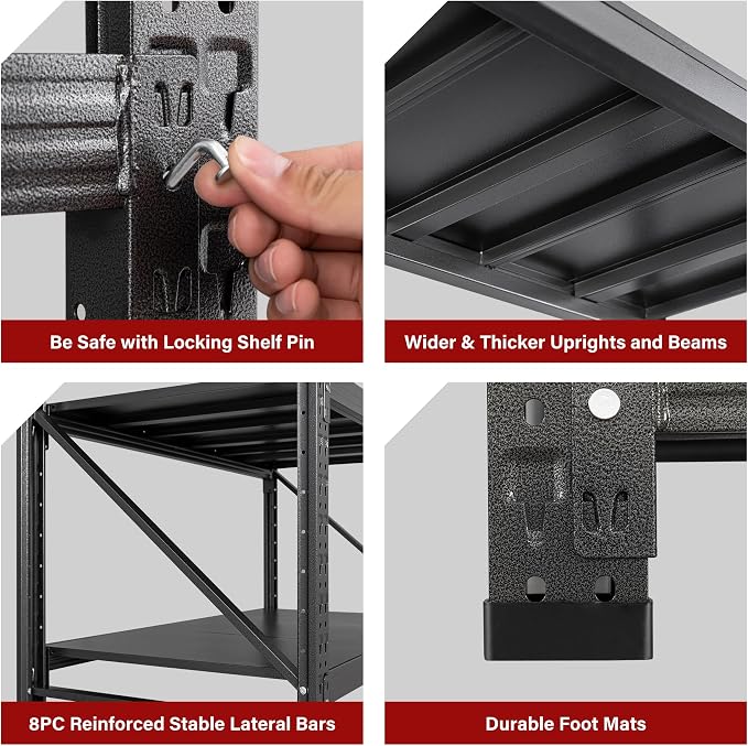 71.3" Wide Heavy Duty Garage Shelving Units, 5000LBS Deep Storage Shelves - Image 7