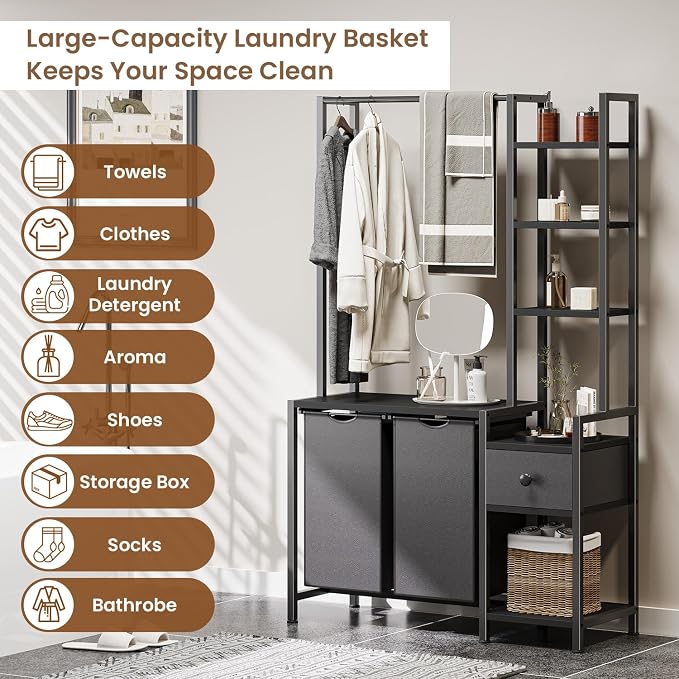 Laundry Hamper with Shelf, 5 Tiers Tall Laundry Basket Sorter with 2 Pull-Out - Image 5