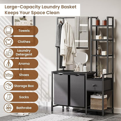 Laundry Hamper with Shelf, 5 Tiers Tall Laundry Basket Sorter with 2 Pull-Out - Image 5