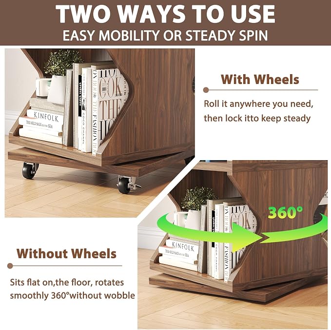 HSH Rotating Bookshelf Tower, 360°Revolving Bookcase - Image 3