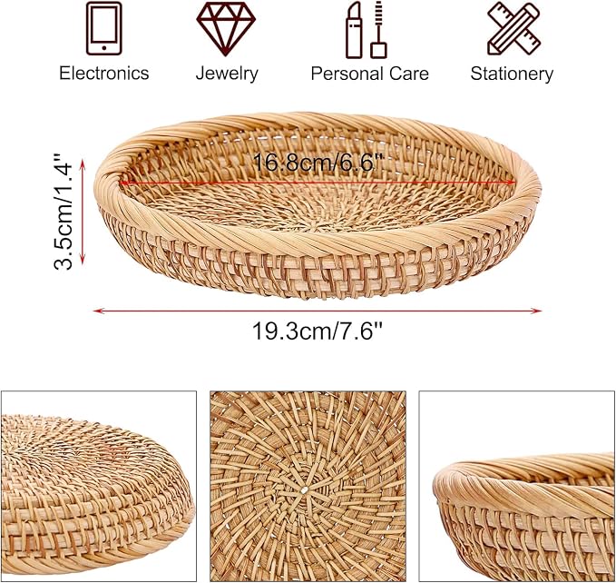 Handwoven Rattan Small Key Bowl - Image 2