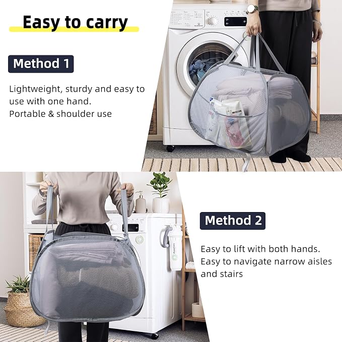 Collapsible Laundry Basket, 90L Mesh Pop-up Hamper - Image 5