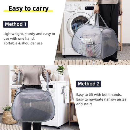 Collapsible Laundry Basket, 90L Mesh Pop-up Hamper - Image 5