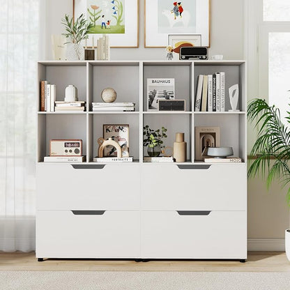 Giantex Bookcase with 2 Drawers, 51” Tall White Bookshelf w/4 Cubes, Anti-tip - Image 9
