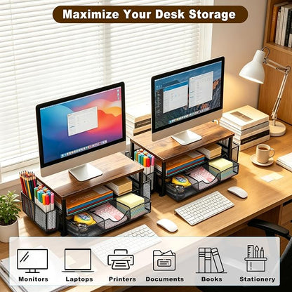 Wooden Monitor Stand Riser 2-Tier Desk Organizer - Image 7