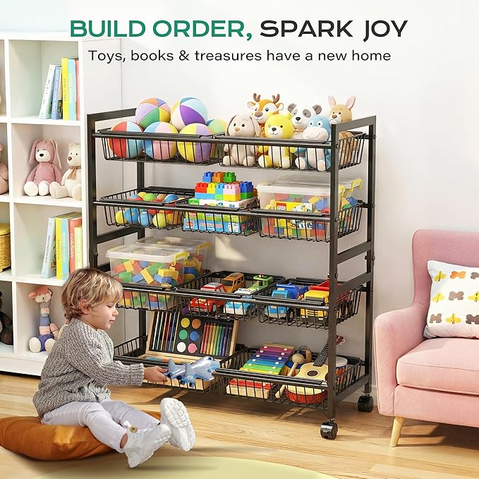 Cinati 4-Tier Snack Cart with Wheels, Rolling Pantry Storage Cart with 10 Wire - Image 2