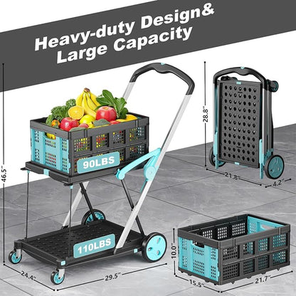 Foldable Shopping Cart, 200 lbs Capacity Grocery Carts on Wheels | - Image 3