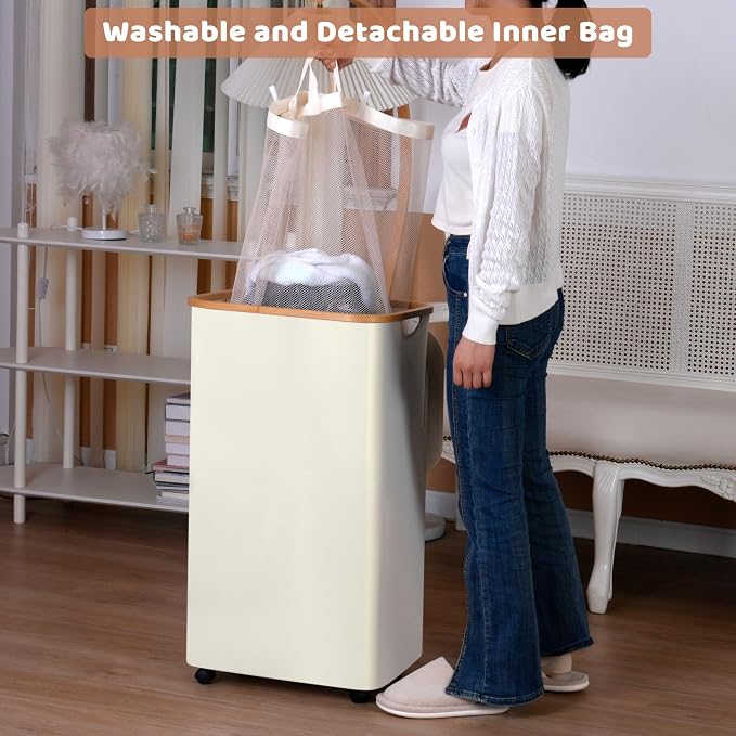 Laundry Hamper with Wheels, 111L Laundry Basket with lid, Laundry Room - Image 6