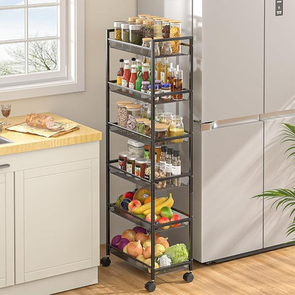 6 Tier Slim Rolling Storage Cart, Narrow Mobile Shelving Unit Organizer Utility - Image 8
