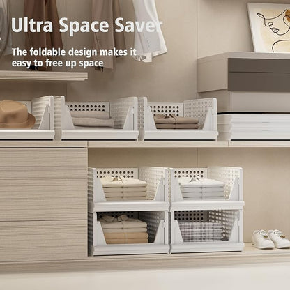 Proarea Stackable Plastic Storage Basket Closet Organizer Bin Foldable Clothes - Image 2