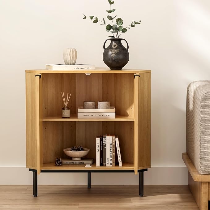 Modern Corner Cabinet, Fluted Small Floor Storage Cabinet - Image 3