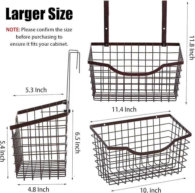 Nicunom 2 Pack Cabinet & Wall Mount Basket, Large Metal Wire Basket Wall Mount - Image 2