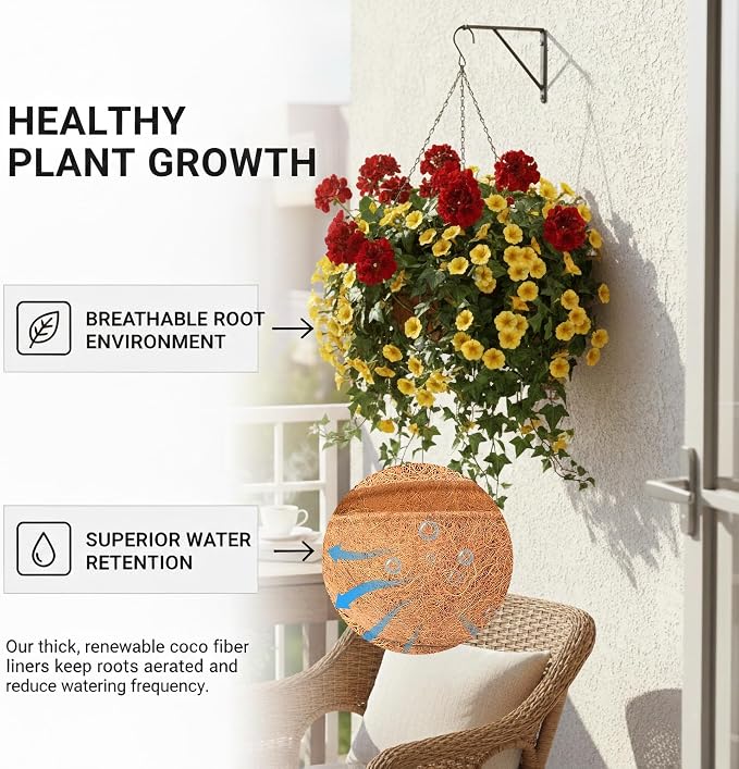 Classic Round Wire Hanging Basket 2 Packs 12 Inch Deep Coco Liner - Image 4