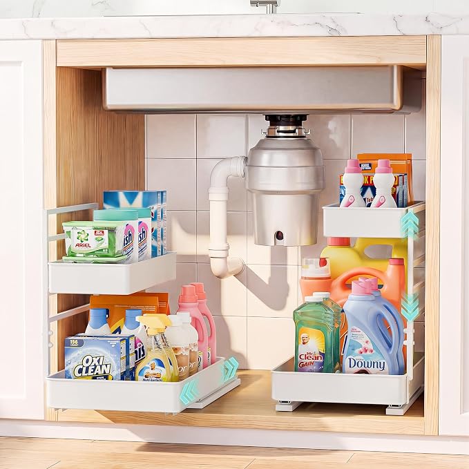 EVERIE Height Adjustable 2 Tier Metal Pull Out Slide Shelf Organizer by EVERIE