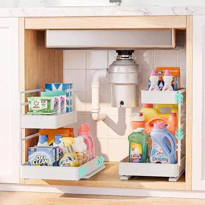 EVERIE Height Adjustable 2 Tier Metal Pull Out Slide Shelf Organizer by EVERIE