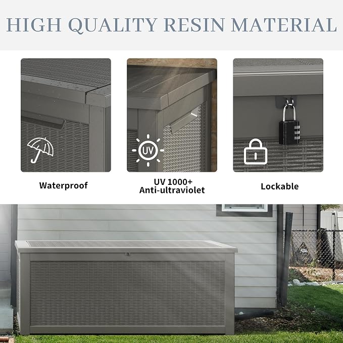 260 Gallon Large Resin deck box Waterproof, Outdoor Storage Bench, Patio - Image 7