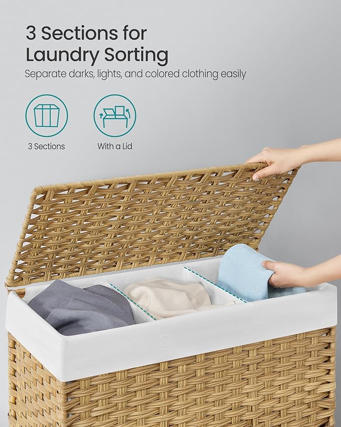 SONGMICS Laundry Hamper with Lid, 42.3 Gallons, Rolling Laundry Basket with - Image 3