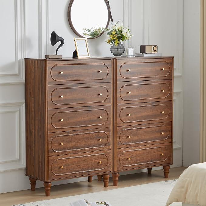 5 Drawer Fluted Dresser for Bedroom, Mid Century Modern Chest of Drawers - Image 8