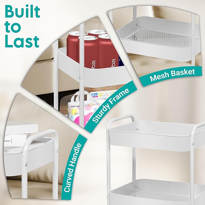 ZOES HOMEWARE 3 Tier Rolling Cart, Metal Utility Cart - Image 3