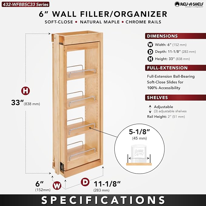 Rev-A-Shelf Kitchen Cabinet Pullout Wall Filler Wooden Organizer Slide Out - Image 3