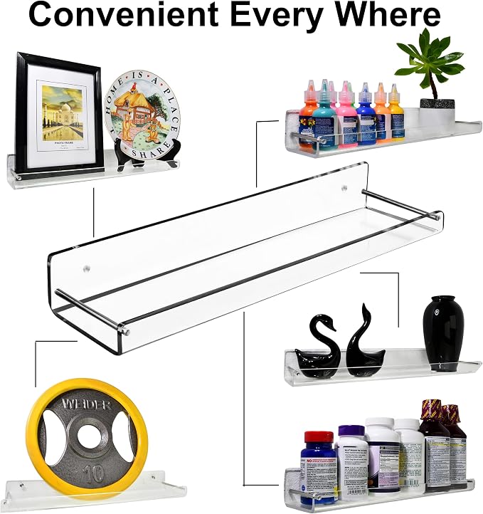 AMT 2 Pack Acrylic Floating Shelves, Bookshelves, Invisible Display - Image 7