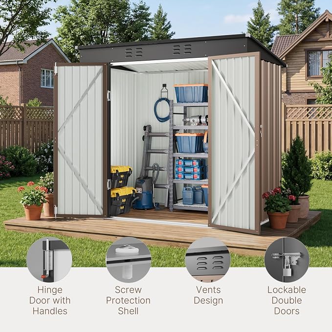 Gizoon 8' x 6' Outdoor Storage Shed, Lockable Doors and Ventilation - Image 5