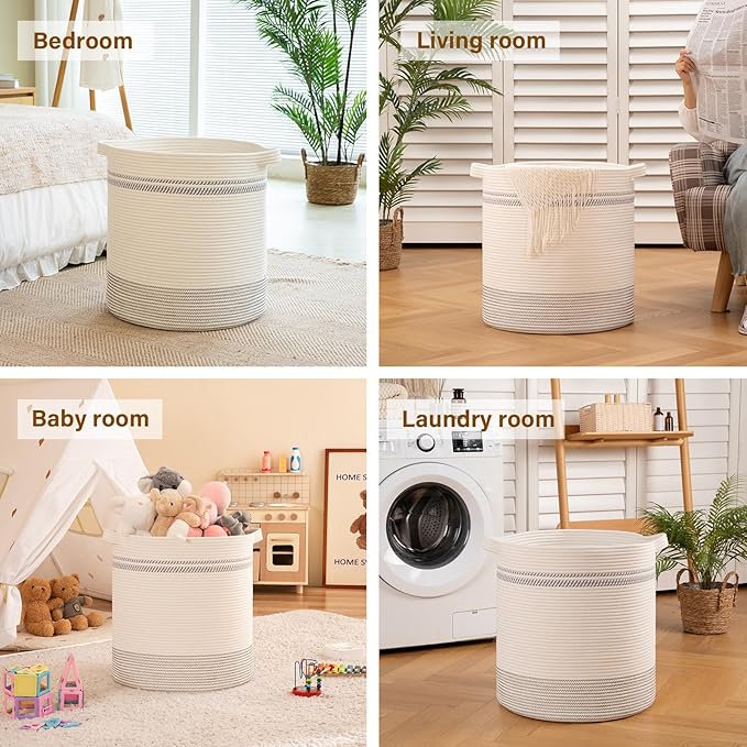 OIAHOMY 80L Laundry Basket, Laundry Hamper, Cotton Rope Storage Basket - Image 5